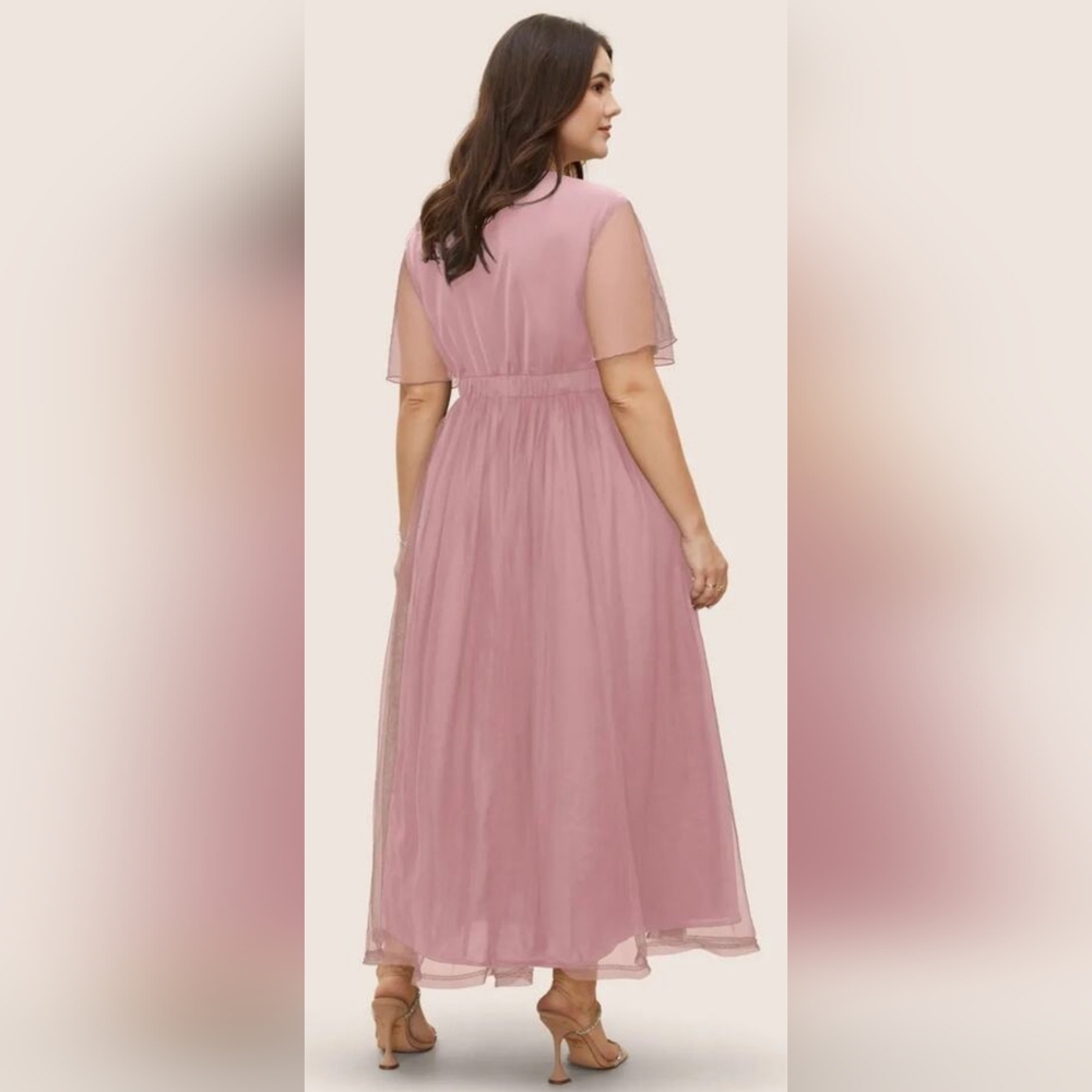BloomChic Pink Maxi Dress W/Tulle Skirt & Sleeves - Picture 3 of 9
